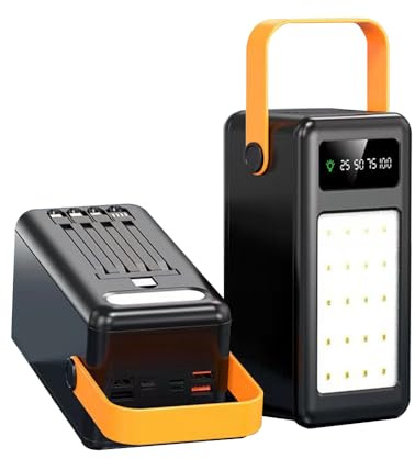 Tragbares Ladegerät, 100000 MAh, Powerbank Mit Hoher Kapazität, 15 W, Schnellladung, Eingebaute Kabel, Externer Akku, 8 Ausgänge Und 3 Eingänge, Powerbank Für Campingreis(Color:schwarz)