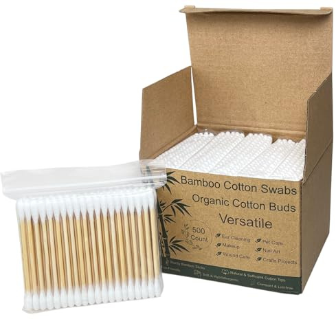 Meanhoo 500 Count Bamboo Cotton Swabs – Sturdy Bamboo Sticks & Soft Cotton Tips – 100% Biodegradable Buds for Makeup & Ears – Hygienic Travel Packs