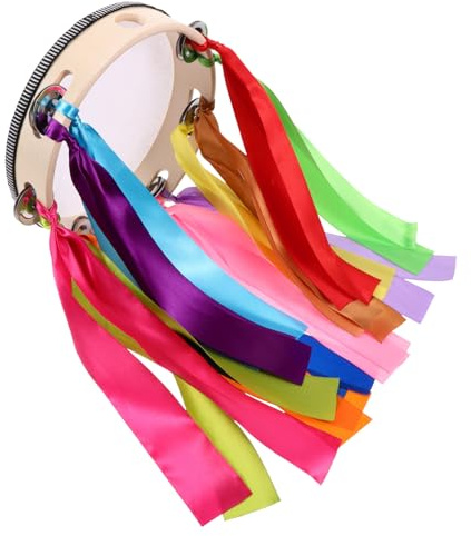 FUNOMOCYA Tambourine for Adults Hand Drum Ribbons Musical Instrument for Ages