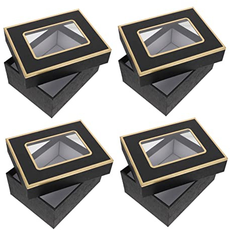 BEBEMOKO Geschenkbox 4 Stück 14x11x6cm Papier Aufbewahrungsbox Mit Fenster Design Schwarz Langlebig Verschleißfest Für Hochzeit Geburtstag Verpackung