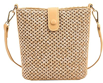 Women Straw Crossbody Bag Beach Handmade Rattan Shoulder Bags Hand Woven Leather Straps Straw Clutch Purse Vacation
