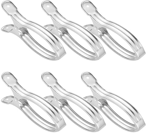 HLIWS Mollette antiscivolo resistenti - 6 mollette grandi e resistenti per trapunte, morsetti in acciaio inossidabile, resistenti al vento, per indumenti pesanti e bucato (16x2,1 cm)