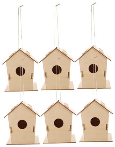 JOINPAYA 6 Stück Teiliges Holz Vogelhaus Bastelset zum Bemalen und Zusammenbauen DIY Naturerlebnis Robustes Holzmaterial Kreative Gartenaktivität für Mädchen und Jungen