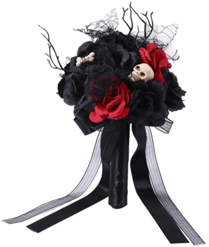 Hrippy Brautstrauß Für Die Hochzeit, Schwarzer Burgunder Kunstblumenstrauß, Gothic Brautsträuße Für Brautjungfern Halloween