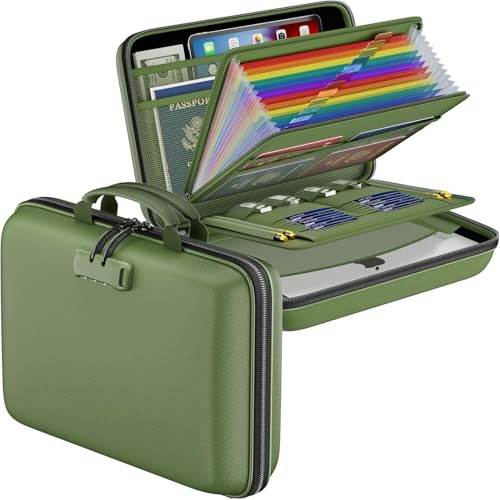 DocSafe Feuerfeste Hartschale Dokumententasche mit Schloss 13 Fächer | Aufbewahrungsbox,Aktenorganizer,Tragbare Dokumentenbox,Dokumentenaufbewahrung für Zuhause,Büro,A4 Dokumente,Rechnungen