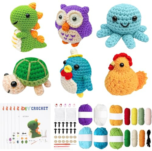 UXORSN Häkelset für Anfänger 6 Stück Tierfreunde Häkel Set für Erwachsene | Häckeln Stricken,DIY Crochet Set für Weihnachten Geschenk, Strickset mit Schritt für Schritt Video Anleitung Häkelnadeln Garn