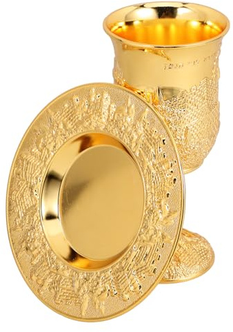 LIFKOME Juego de Copa de Kidush con Diseño Seguro y Elegante de Pascua en Aleación de Zinc Dorado como Shabat y Pésaj para Festividades Judías