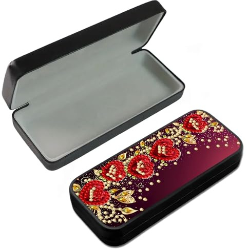 DoxQcs Boîte de rangement pour lunettes de peinture diamant à faire soi-même, peinture 5D par Diamonds Dots Dots Étui de rangement pour lunettes, pour femme et homme-roses-1