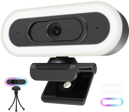 saylas Webcam 2K con luci, webcam HD per PC, webcam 2K@60FPS con microfono, FOV 65°, autofocus, cancellazione del rumore, copertura privacy, webcam per computer/laptop, fotocamera per computer in