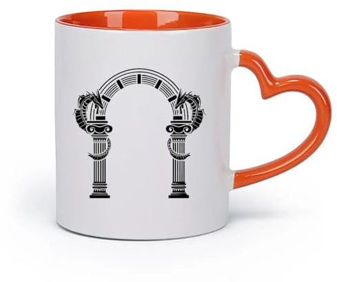 DEBINGY cerámica Taza de porcelana Arco de columna griega antigua retro, dragón, sala de juegos, animal retro （11oz/320ml） Para la oficina y el hogar Naranja