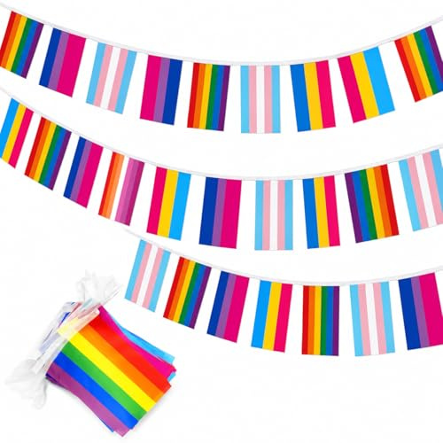Bandera del orgullo gay, bandera de arcoíris, bandera LGBT, resistente a la intemperie, bandera de arco iris para exteriores, guirnalda para jardín, interior y exterior, decoración de fiesta del