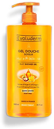 EVOLUDERM - Gel Douche Soyeux Huile Précieuse - 1000 ml – 96% d’Origine Naturelle - Végan - Fabrication Française