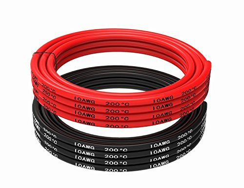 TUOFENG 10 AWG Silicone Wire 3m Red + 3m Black, Tinned Copper for Batteries