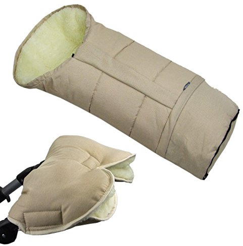 BAMBINIWELT KOMBI-ANGEBOT MUFF + vinterfotväska/MUMIE – av lammull för barnvagn, buggy, slipad Beige