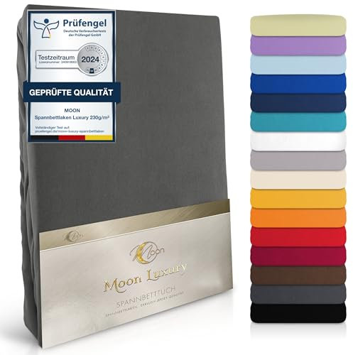 MOON-Luxury Spannbettlaken Spannbetttuch Jersey Stretch 230g/m² für Wasserbetten, Boxspringbetten und herkömmliche Matratzen (anthrazit, 200x220-220x240)