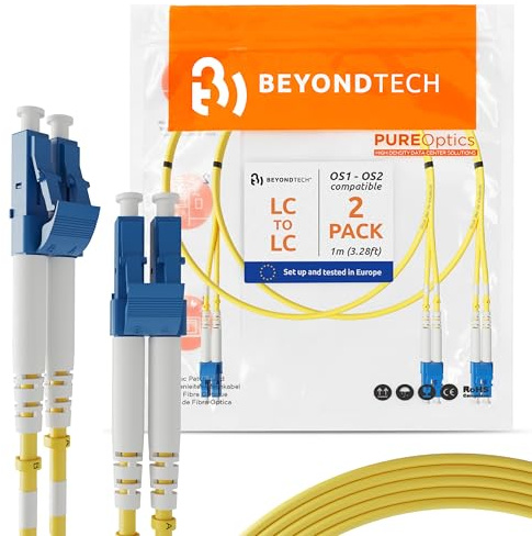 BEYONDTECH Cable de fibra óptica LC a LC OS1 Monomodo Duplex (1 Metro - 2 Unidades) - Latiguillo Doble Fibra Óptica UPC/UPC - 9/125 (LSZH)