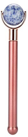 Jade Roller, 100% natürlicher Jade Gesichtsroller, Gesicht Auge Hals Haut Massagegerät für Anti-Aging, Falten, kein Quietschen(Blaue Jade)