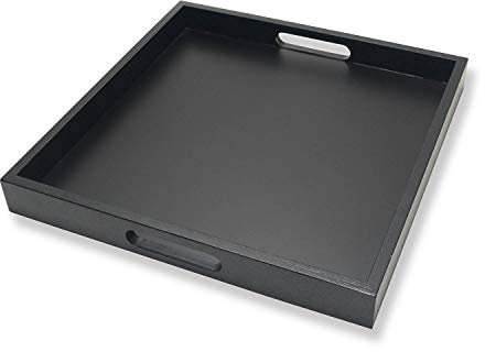 Quadratisches Serviertablett aus Holz, Servierplatten mit Griff, Ottomane, dekorativ für Zuhause, 40,6 x 40,6 cm, Schwarz