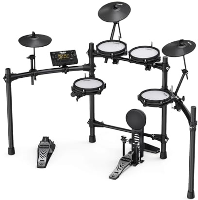 NUX DM-210 digital trumset, digital trumset med näthuvuden (teknik med dubbla utlösare, aux-In, Bluetooth, coach-funktion, USB-port för Midi och ljudbibliotek, hörlursutgåva), svart