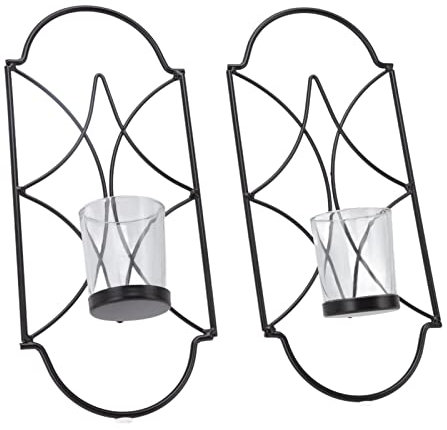 Mumusuki Wandkerzenhalter, 2er-Set, Kerzen-Wandleuchten aus Eisen mit Kerzenbehältern aus Glas, Antike Wandkunst-Dekorationen für Wohnzimmer, Badezimmer, Esszimmer und Büro(Schwarz)