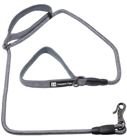 Harpers Tale Reflective Grey Rope Dog Lead Innovative Design with Adjustable Control Handle - Easy Attach Hook - Neoprene Padded Handles 1.5 M Long for Small, Medium & Large Sized Dogs