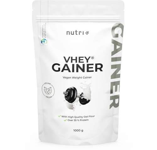 Nutri + Weight Gainer Vegan 1 kg Neutral - Vhey Gainer Mass ohne Zucker, Süßstoff, Creatin und Maltodextrin - laktosefrei, glutenfrei + hochkalorisch 1000 g
