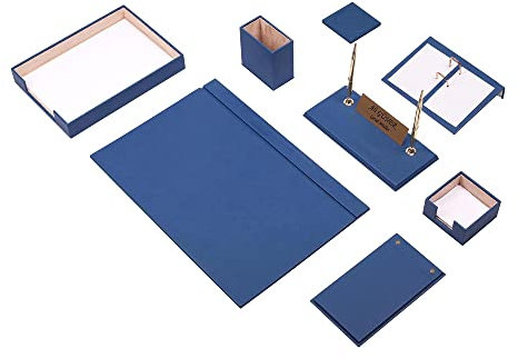 blaues Leder-Schreibtisch-Set – Schreibtischunterlage – Notizpapierhalter – Stifthalter – Lederuntersetzer – Schreibtischzubehör – Schreibtisch-Organizer – Blau (10PCS-SINGLETRAY)