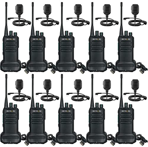 Retevis RB29 Walkie Talkies for Adults,2 Way Radio with Shoulder Mic,VOX Handsfree,Durable Two Way Radios for Manufacturing Construction Site(10 Pack)