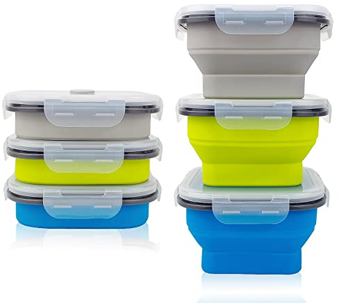 Lunbengo 3-in-1 Faltbare Lebensmittelbehälter für Camping, 900 ml, mit luftdichten Deckeln, 15x15 cm, platzsparend, ideal für Reisen, Angeln und Küchenmahlzeiten