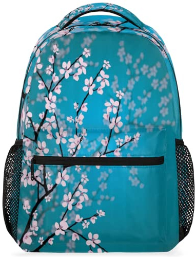 Sac à dos à bandoulière pour ordinateur portable Motif fleurs de prunier chinoises Bleu, Fleur de prunier chinoise, 11.4(L) X 8(W) X 16(H) inch