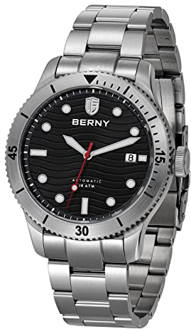 BERNY Relojes Sumergibles Masculinos Relojes Mecánicos Automáticos Zafiro 20ATM Relojes Deportivos Impermeables Fecha Apertura C3 Súper Luminoso Relojes De Natación Sumergible