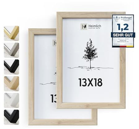 Heimlich® - Marco de fotos - 13 x 18 cm, madera de roble, paquete de 2 - Marcos de fotos medianos con cubierta de plástico - Para montaje en pared o sobremesa