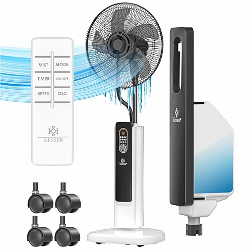 KESSER® Stand-Ventilator Frosty mit Wasser Ultraschall-Sprühnebel Wasserkühlung, inkl. Fernbedienung Timer-Funktion, Luftbefeuchter Leise, Nebelfunktion, Standventilator, Weiß/Schwarz