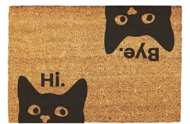 Giftstory Kokosmatte Fußmatte Kokos Hi Bye Katzen für Innen und Außen 60x40 Fussmatte Haustür - Willkommen Doormat Mat Lustig Türmatte - Geschenk Gift Gadget