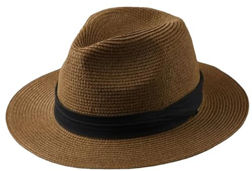 Panamahut für Herren und Damen, Strandhut, breite Krempe, Sonnenhut, Übergröße, Fedora-Hut, Kaffeebraun, XL 61–64 cm, C88, 60