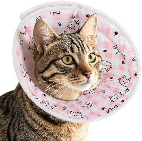 Nobleza Soft Recovery Cone Collar for Cats and Small Dogs - Post-Surgery Protection, Pink, Size M