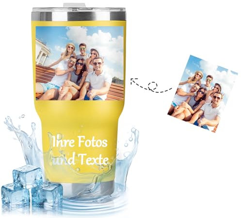 Kaffeebecher to Go Personalisiert, Thermobecher Personalisiert mit Foto Name Text, 30oz/890ml Edelstahl Thermobecher Kaffee mit Deckel, Doppelwandige Vakuumisolierung, Tassendruck