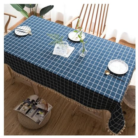 Daesar Tischdecken Outdoor, Tischtuch für Draußen Quadratisch 140x140CM mit Kariert Motiv Tischdecke Abwaschbar für Draußen Dunkelblau