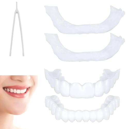 2 Paar Falsche Zähne Veneers Prothesen Gefälschte Zähne Oben Und Unten, Kosmetische Zahnabdeckung, Kosmetische Veneers Zähne Frauen Männer, Provisorische Zahnprothese Für Schlechte Zähne