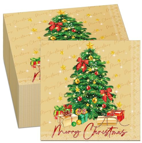 Tenare 100 Pcs 33 x 33 cm Serviettes en Papier de Noël Serviettes de Noël Décoratives Serviettes de Noël Jetables pour Hiver Vacances Fête Restaurant Vacances(Style Sapin de Noël)