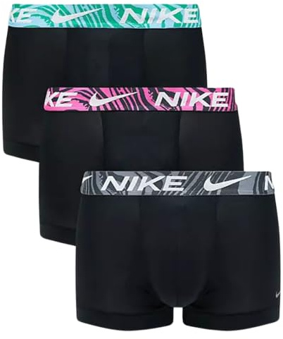 Nike Dri-FIT Essential - Paquete de 3 calzoncillos tipo bóxer de microfibra de 4 pulgadas para hombre, Negro/Rosa/Verde/Gris, Large
