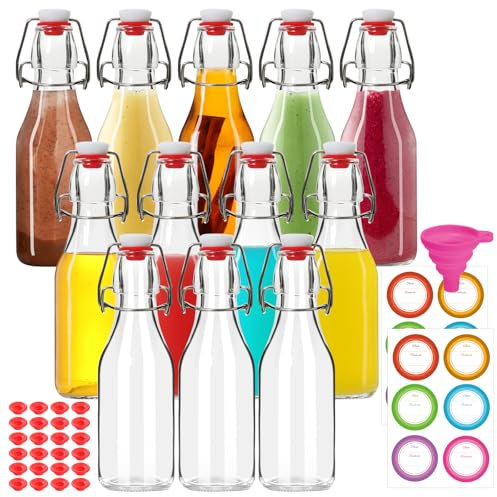 STARSIDE Paquete de 12 botellas de vidrio de 8.5 onzas, botellas de cerveza con tapa abatible con tapón para cerveza casera, botellas de extracto de vainilla, botellas de fermentación para kombucha,
