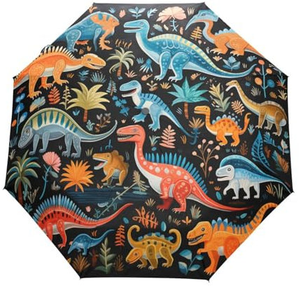 KAAVIYO Cartoon Tiere Dinosaurier Regenschirm Taschenschirm Auf-Zu Automatik Schirme Leicht UV-Schutz für Reise Jungen Mädchen Strand