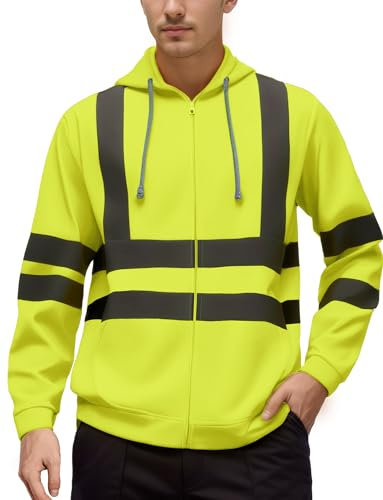 AIEOE Giacca da lavoro invernale da uomo, con catarifrangenti, Hi-Viz, con interno in pile, chiusura lampo, protezione da avvertimento, felpa di sicurezza, giacca di sicurezza S-2XL, Giallo
