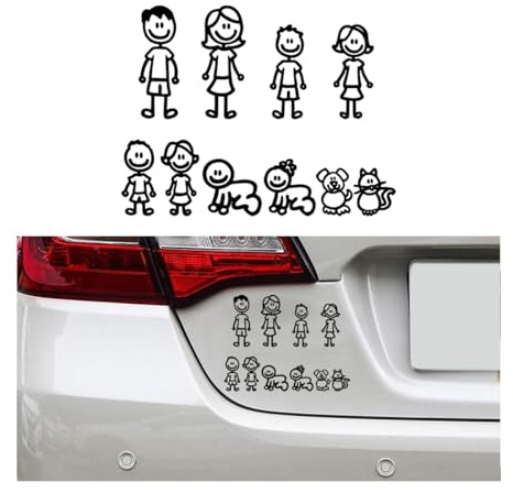 Adunsiaoto Pegatina Familia Feliz para Coche - Adhesivos Calcomanías Stickers para Puerta y Auto (Negro)