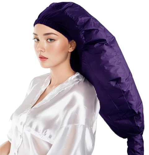 Hair Dryer Attachment Long Bonnet Hood Dryer with Headband, Reduces Heat Around Ears and Neck, Use for Hair Styling, Hair Drying, Curling and Deep Conditioning, Purple
