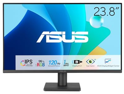 ASUS 24” 1080P Eye Care Monitor (VA249QG) - IPS, Full HD, 99% sRGB, Frameless, 120Hz, Adaptive-Sync, 1ms, Speakers, HDMI, DisplayPort, VGA, Low Blue Light, Flicker Free, Wall Mountable, 3 yr Warranty