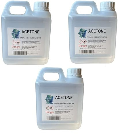 Acetone - Nail Varnish Remover- Solvent & Degreaser - 1Litre - 1000ml (1 Litre Jerrycan x 3)
