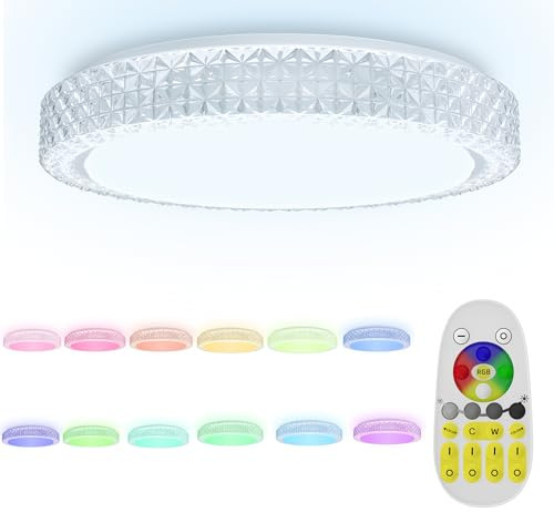 XMTECH 48W RGB LED Deckenleuchte Farbwechsel Deckenlampe Dimmbar Sternenhimmel-Effekt, 2800-6500K Lampe Deckenbeleuchtung mit Fernbedienung für Wohnzimmer Schlafzimmer Kinderzimmer Küche