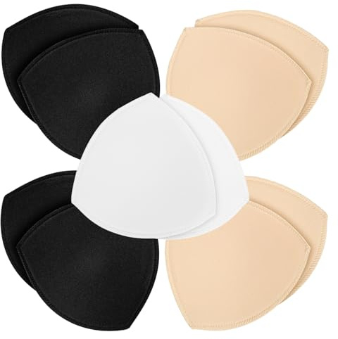 SKENGWEL 5 Pairs Women's Triangle Bra Pads Insert, Bra Pads Inserts Push up Swimsuit Inserts, for Bikini Top Swimsuit (2 Pair Beige 2 Pair Black 1 Pair White) (B/C 2beige 2black 1white)